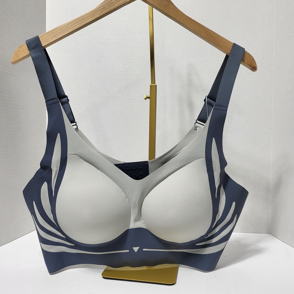 LushFitting 6XL Full Coverage Support Sports Bra Blue Gray Padded Wirefree